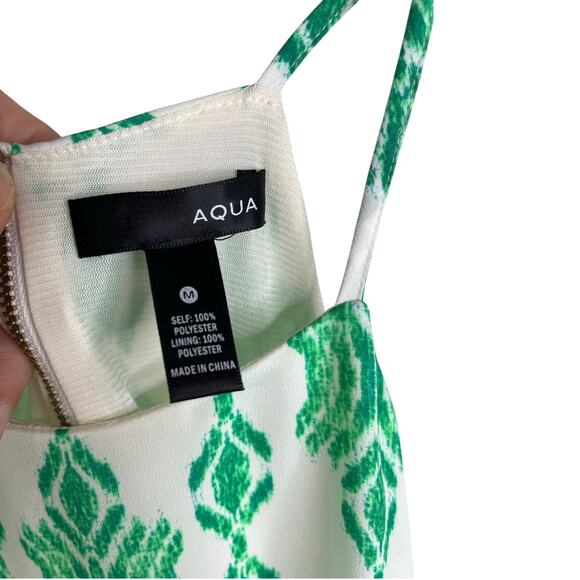 Aqua Dress Wns Sz M Spaghetti Straps MIdi Green White Geometric Summer Party - Picture 2 of 10